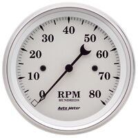 3-3/8" In-Dash Tachometer 0-8,000 RPM Old-Tyme White