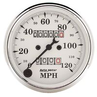 3-1/8" Speedometer 0-120 MPH Mechanical Old-Tyme White