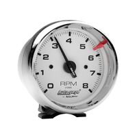 3-3/4" Pedestal Tachometer 0-8,000 RPM White/Chrome Auto Gage