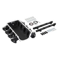 Ultra Lo-Ram Manifold Base and Port Injection Fuel Rails- GM Gen V LT Front-Feed - With Port Injection - Black Finish