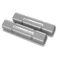 GM Licensed Vintage Series SBC Valve Covers GM Style Finned "Script" Perimeter Bolt Valve Cover Pair SBC - Natural Cast Finish