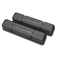 GM Licensed Vintage Series SBC Valve Covers Satin Black Machined Finish