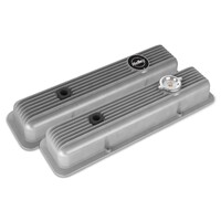 Valve Covers - Muscle Series - Finned - SBC - Natural Chevrolet Small Block - Perimeter Bolt - Cast Aluminum