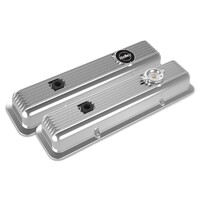 Valve Covers - Muscle Series - Finned - SBC - Polished Chevrolet Small Block - Perimeter Bolt - Cast Aluminum