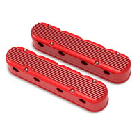 2-Piece Finned Valve Cover - Gen III/IV LS - Gloss Red Machined Chevrolet Gen III/IV LS - Cast Aluminum - Coil-Mounting Base & Integrated Coil Cover