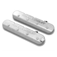 Tall LS Valve Cover with Bowtie/Chevrolet Logo - Natural Machined Finish Includes Lengthened Hardware, OE Style Baffle System, and Billet Fill Cap