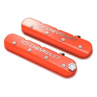 Tall LS Valve Cover with Bowtie/Chevrolet Logo - Factory Orange Machined Finish