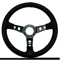 Leather Dished Steering Wheel - Black with Black Stitching