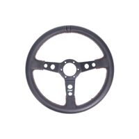 Leather Dished Steering Wheel - Black|Orange Stitching - Black|Orange Stitching