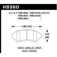 Hawk Buick/ Cadillac/ Chevy/ Olds/ Pontiac Front HPS Brake Pads