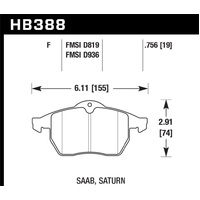 Hawk 99-02 Saab 9-3/99-04 Saab 9-5 D819 HPS Street Front Brake Pads