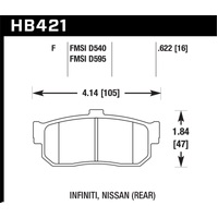 Hawk 92-98 Maxima / 93-01 Altima / 00 Infiniti I30 / 91-96 G20 / 99-01 G20 HPS Street Rear Brake Pad