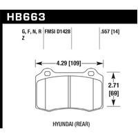 Hawk 10 Hyundai Genesis Coupe (Track w/ Brembo Breaks) Performance Ceramic Street 14mm Rear Brake Pa