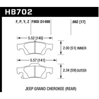 Hawk 11-12 Dodge Durango / 11-12 Jeep Grand Cherokee HPS 5.0 Rear Street Brake Pads