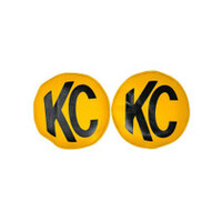 KC HiLiTES Retro 8in Round Yellow Vinyl Light Cover w/ Black KC The Original Logo (Pair)