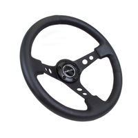 NRG Reinforced Steering Wheel (350mm / 3in. Deep) Blk Leather w/Blk Spoke & Circle Cutouts