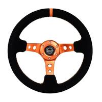 NRG Reinforced Steering Wheel (350mm/ 3in. Deep) Black Suede/ Orange Center Mark/ Orange Stitching