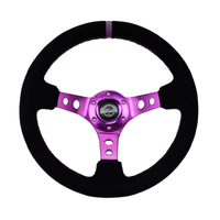 NRG Reinforced Steering Wheel (350mm / 3in. Deep) Black Suede w/Purple Center & Purple Stitching