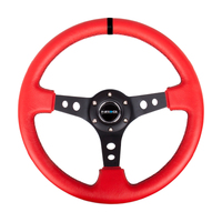 NRG Reinforced Steering Wheel (350mm / 3in. Deep) Red Suede w/Blk Circle Cutout Spokes