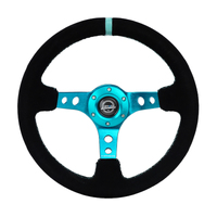 NRG Reinforced Steering Wheel (350mm/ 3in. Deep) Black Suede/ Teal Center Mark/ Teal Stitching