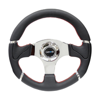 NRG Reinforced Steering Wheel (320mm) Blk Leather/Red Stitching w/Chrome 3-Spoke Center