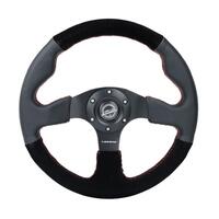 NRG Reinforced Steering Wheel (320mm/ 2.5in. Deep) Sport Leather / Suede w/ Red Stitch