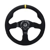 NRG Reinforced Steering Wheel (350mm/ 3in. Deep) Alcantara w/ Yellow Center w/ Black Stitch