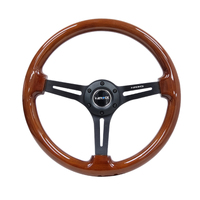 NRG Reinforced Steering Wheel (350mm / 3in. Deep) Brown Wood w/Blk Matte Spoke/Black Center Mark