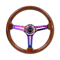 NRG Reinforced Steering Wheel (350mm / 3in. Deep) Brown Wood w/Blk Matte Spoke/Neochrome Center Mark