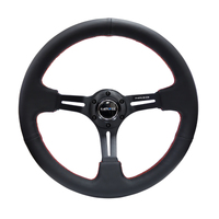 NRG Reinforced Steering Wheel (350mm / 3in. Deep) Black Leather/Red Stitch & Blk 3-Spoke w/Slits