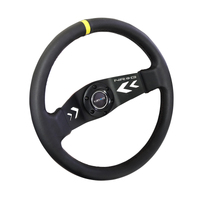 NRG Reinforced Steering Wheel (350mm / 3in Deep) Blk Leather w/NRG Arrow-Cut 2-Spoke & Sgl Yellow CM