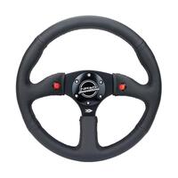 NRG Reinforced Steering Wheel (350mm/ 2.5in. Deep) Sport Leather Racing/ 4mm Matte Black Spoke