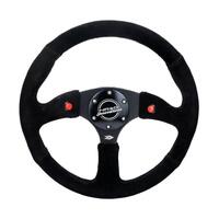 NRG Reinforced Steering Wheel (350mm/ 2.5in. Deep) Sport Suede Racing/ 4mm Matte Black Spoke