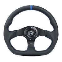 NRG Reinforced Steering Wheel (320mm) Sport Leather Flat Bottom w/ Blue Center/ Blue Stitching