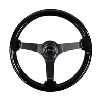 NRG Reinforced Steering Wheel (350mm / 3in. Deep) Black w/Black Chrome Solid 3-Spoke Center