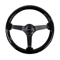 NRG Reinforced Steering Wheel Classic Wood Grain (350mm / 3in. Deep) Matte Black Solid 3-Spoke