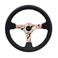 NRG Reinforced Steering Wheel (350mm / 3in. Deep) Blk Leather Floral Dipped w/ Blk Baseball Stitch