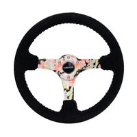 NRG Reinforced Steering Wheel (350mm / 3in. Deep) Blk Suede Floral Dipped w/ Blk Baseball Stitch