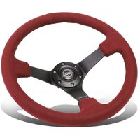 NRG Reinforced Steering Wheel (350mm/ 3in. Deep) Black Spoke/ Burgundy Alcantara w/ Black Stitch