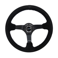 NRG Reinforced Steering Wheel (350mm / 3in. Deep) Blk Suede/Blk Bball Stitch w/5mm Matte Black Spoke