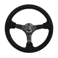 NRG Reinforced Steering Wheel (350mm / 3in. Deep) Blk Suede/Blue BBall Stitch w/5mm Matte Blk Spokes