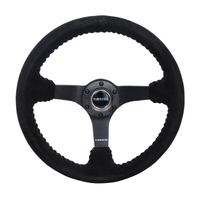 NRG Reinforced Steering Wheel (350mm / 3in. Deep) Blk Suede/Red BBall Stitch w/5mm Matte Blk Spokes