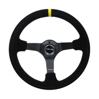 NRG Reinforced Steering Wheel (350mm / 3in. Deep) Blk Suede/X-Stitch w/5mm Blk Spoke & Yellow CM