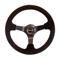 NRG Reinforced Steering Wheel (350mm / 3in. Deep) Blk Suede w/Blk BBall Stitch (Odi Bakchis Edition)