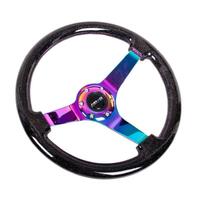 NRG Reinforced Steering Wheel (350mm / 3in Deep) Minty Fresh Wood Grain w/Black 3-Spoke Center