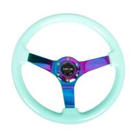 NRG Reinforc Steering Wheel (350mm / 3in. Deep) Minty Fresh Wood Grain w/Neochrome 3-Spoke Center