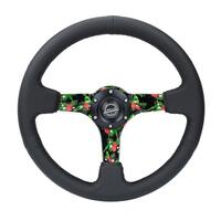 NRG Reinforced Steering Wheel (350mm/ 3in. Deep) Matte Black Spoke/Black Leather/ Yellow Center