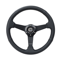 NRG Sport Steering Wheel (350mm / 1.5in Deep) Black Leather Black Stitch w/Matte Black Solid Spokes