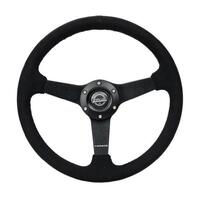 NRG Sport Steering Wheel (350mm/ 1.5in. Deep) Matte Black Spoke/ Black Alcantara w/ Black Stitching