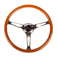 NRG Reinforced Steering Wheel (360mm) Classic Wood Grain w/Chrome Cutout 3-Spoke Center